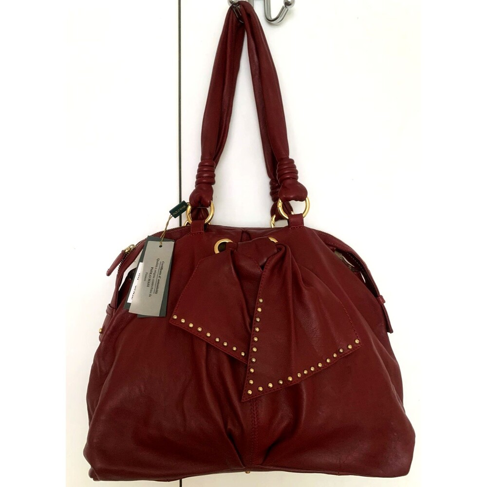 NWT Large Paolo Masi Leather Handbag Burgundy Italy Super Soft Subtle Leather